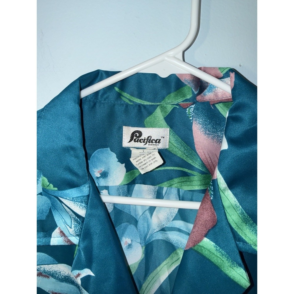 PACIFICA Men's Vintage Hawaiian Button Shirt Floral Teal Beach Summer Size XL - Picture 3 of 5